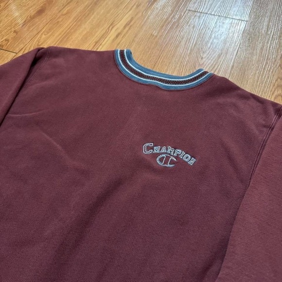 Champion Other - Vintage Champion Reverse Weave‎ Sweatshirt 90s Burgundy Striped Spellout Size XL